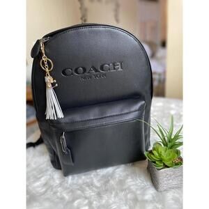 Coach Charter Black Leather Backpack with Tassel Charm